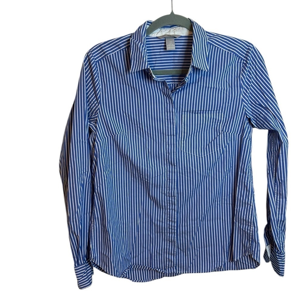 H&M Blue and White Striped Oxford Pocket Shirt
